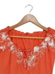 Vorschaubild 4 von Damen Top Gr. 36/S Orange Feminin Blumenmuster Kurzarm