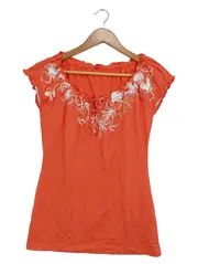 Vorschaubild 1 von Damen Top Gr. 36/S Orange Feminin Blumenmuster Kurzarm
