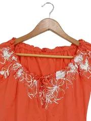 Vorschaubild 2 von Damen Top Gr. 36/S Orange Feminin Blumenmuster Kurzarm