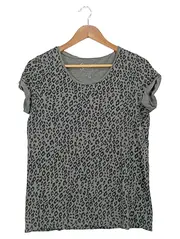 Vorschaubild 1 von EDC Damen T-Shirt Grau Leopard Muster Gr. 38/M Casual Organic Cotton
