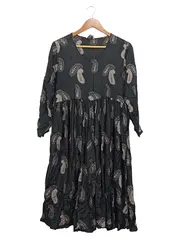 Vorschaubild 2 von Damen Kleid Gr. S Schwarz Paisley Viskose Bohemian Tunika