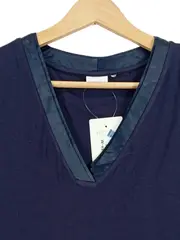 Vorschaubild 3 von Damen T-Shirt Kurzarm Baumwolle Lederdetails Blau Gr. 34/XS