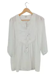 Vorschaubild 1 von Damen Bluse Gr. 38 Weiß Bohemian Stickerei Spitze 3/4-Arm