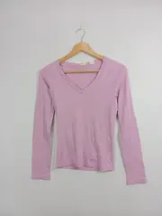 Vorschaubild 3 von Damen Langarmshirt V-Ausschnitt Pink Gr. 34/XS Baumwolle Casual