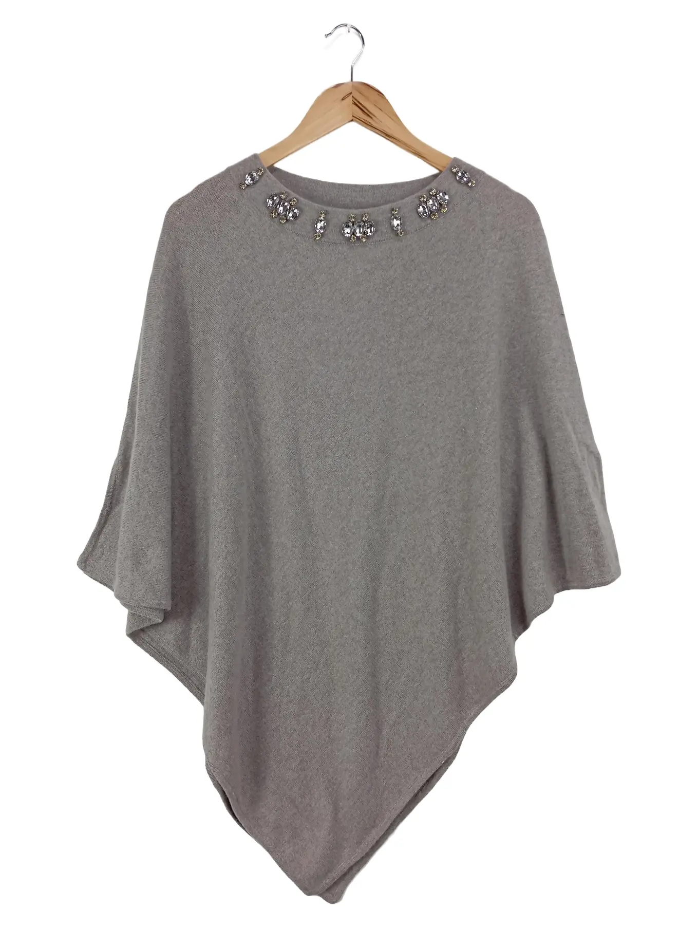 LILIENFELS Damen Poncho UNI Grau Kaschmir Elegant Strass