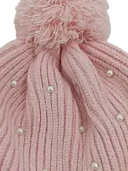 Vorschaubild 3 von Damen Mütze Pink Bommelmütze mit Perlen Rippstrick Polyacryl