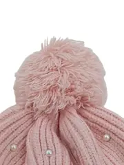 Vorschaubild 2 von Damen Mütze Pink Bommelmütze mit Perlen Rippstrick Polyacryl