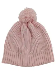Vorschaubild 1 von Damen Mütze Pink Bommelmütze mit Perlen Rippstrick Polyacryl
