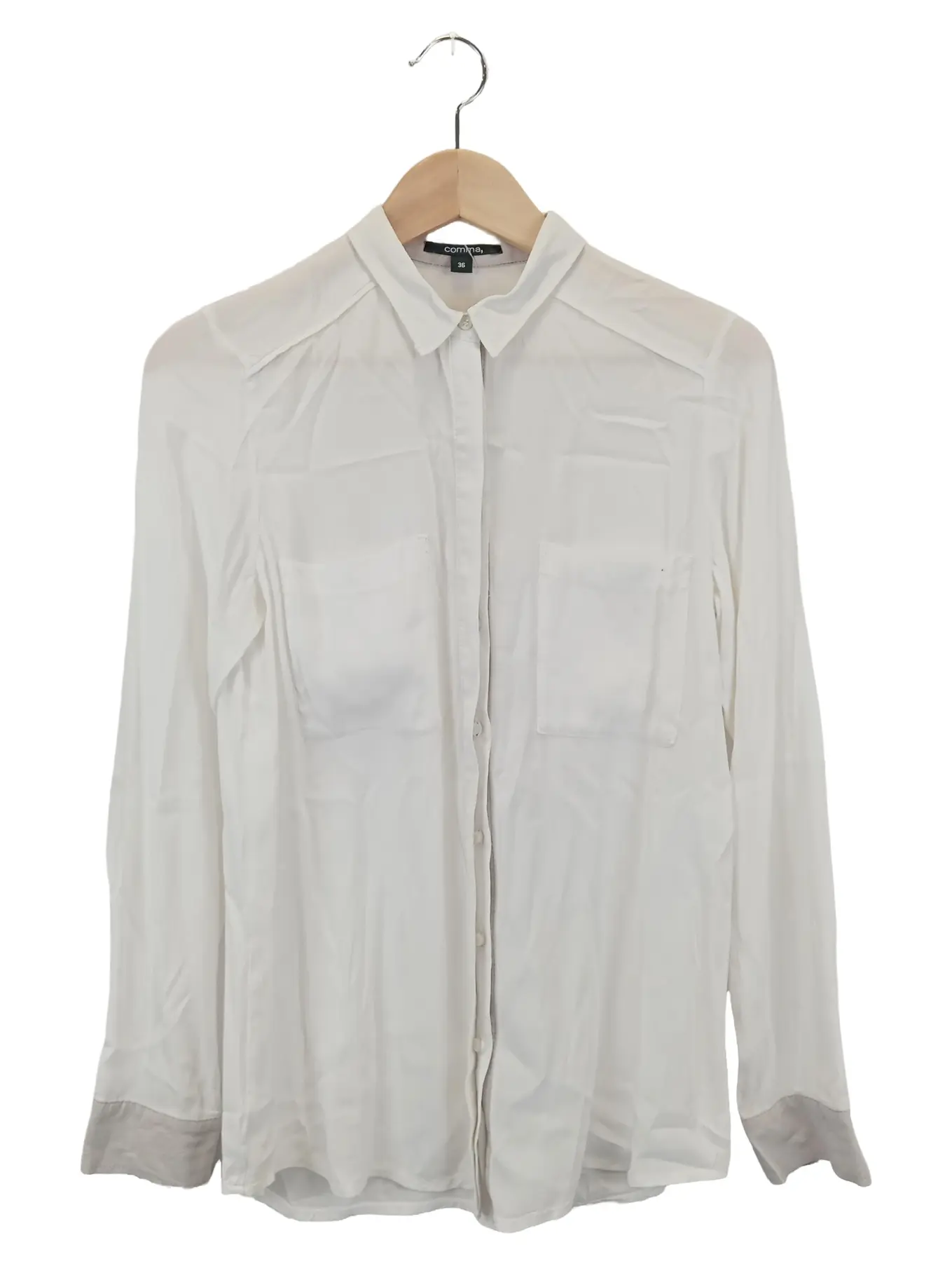 COMMA Damen Bluse Gr. 36 Weiß Klassisch Langarm Business