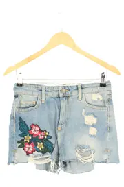 Vorschaubild 1 von Distressed Jeans Shorts Blumenstickerei Damen Blau Gr. 34