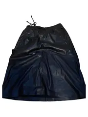 Vorschaubild 1 von Lederrock Damen Gr. 34 XS Schwarz Midirock Kunstleder Raffungen