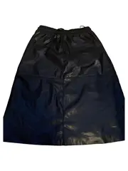 Vorschaubild 2 von Lederrock Damen Gr. 34 XS Schwarz Midirock Kunstleder Raffungen