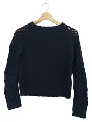 Vorschaubild 2 von Damen Pullover Gr. 36/S Blau Lochmuster Strick Langarm