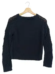 Vorschaubild 1 von Damen Pullover Gr. 36/S Blau Lochmuster Strick Langarm