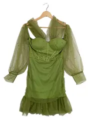 Vorschaubild 1 von Damen Korsett Kleid Gr. L Grün Tüll Perlen Festlich Party