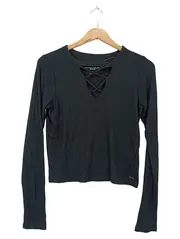Vorschaubild 1 von Damen Langarmshirt Gr. 36/S Schwarz Strukturmuster Casual