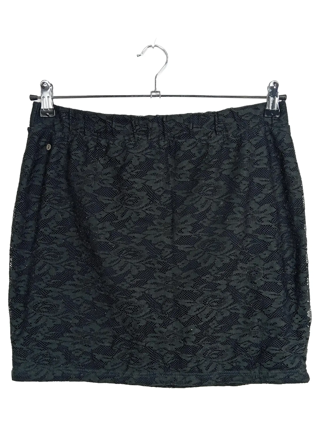 EDC BY ESPRIT EDC Damen Faltenrock Spitze Schwarz Gr. M