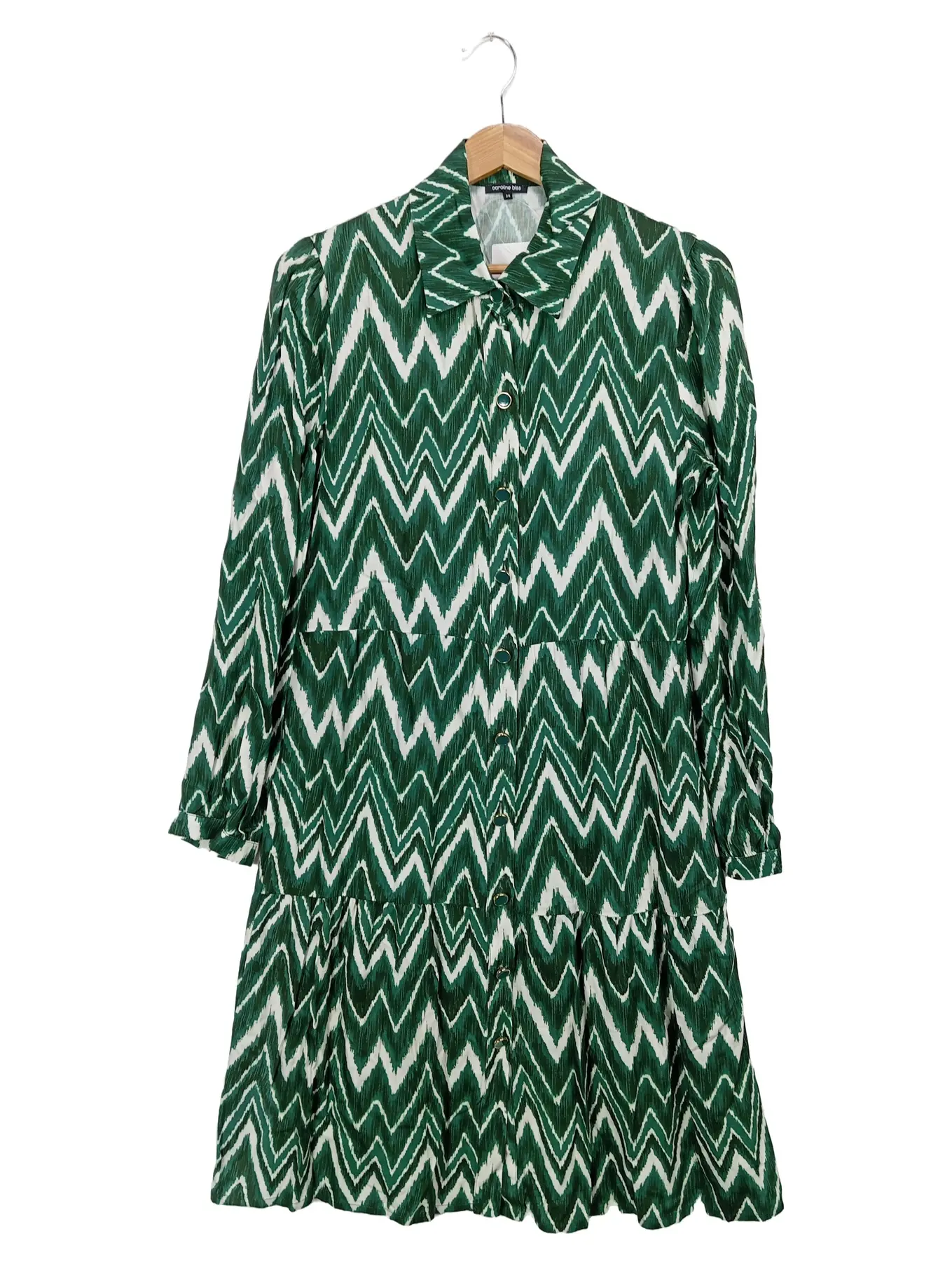 CAROLINE BISS Blusenkleid Damen 34/XS Grün Vintage Grafisch Viskose Midi