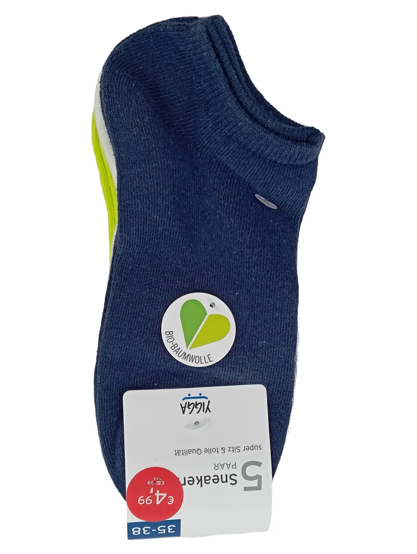 YIGGA 5 Paar Sneaker Socken Kinder Gr. 35-38 Blau Casual Bio-Baumwolle