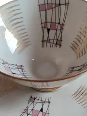 Vorschaubild 2 von Röslau Bavaria Sammelgedeck 3-tlg Porzellan Retro 50er Gold Rosa