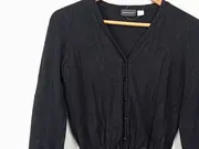 Vorschaubild 3 von Strickjacke Damen V-Ausschnitt Langarm Schwarz Gr. 40 Rippstrick