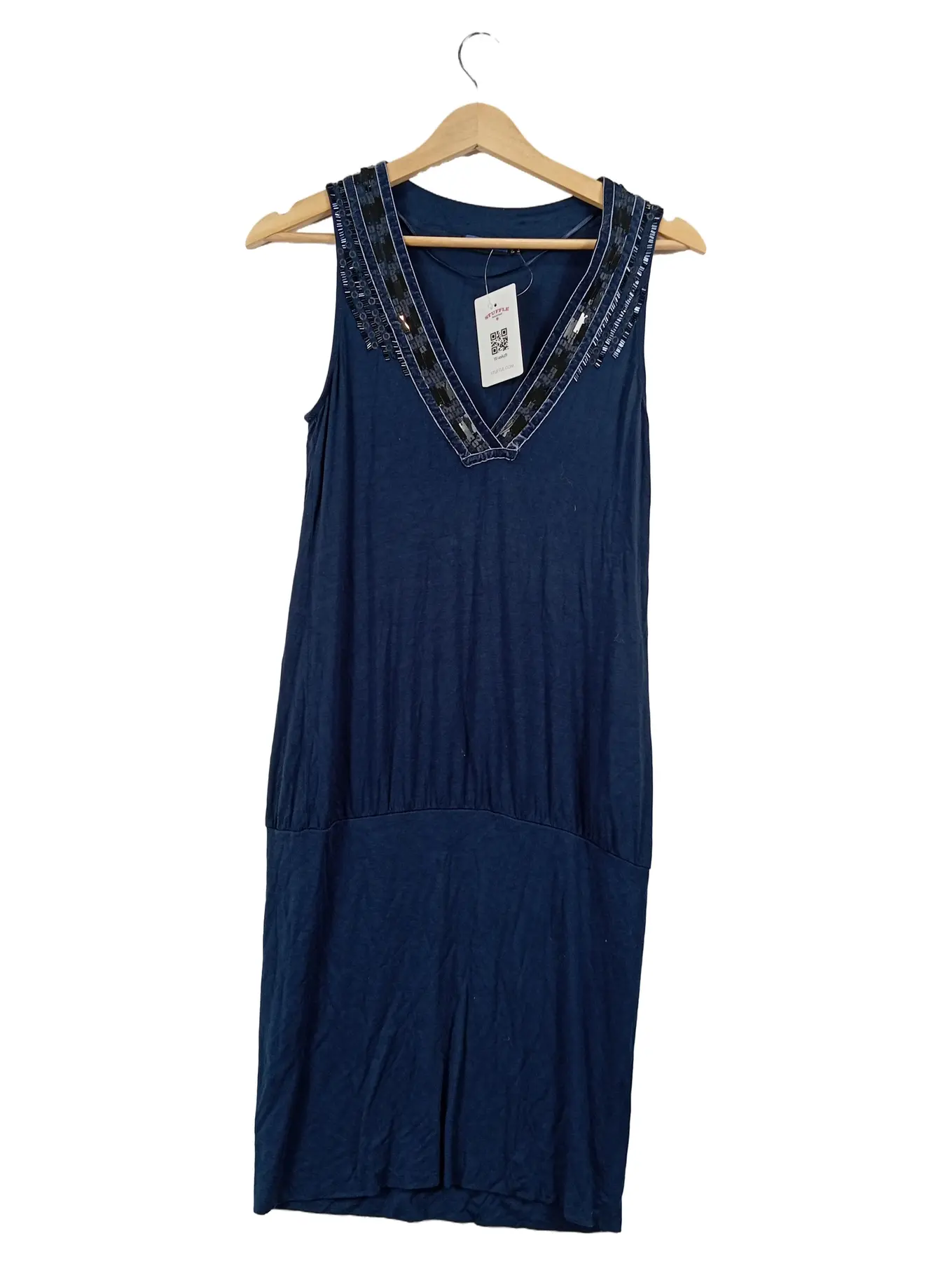 MEXX Damen Festliches Kleid Gr. 38/M Blau Elegant Pailletten Midikleid