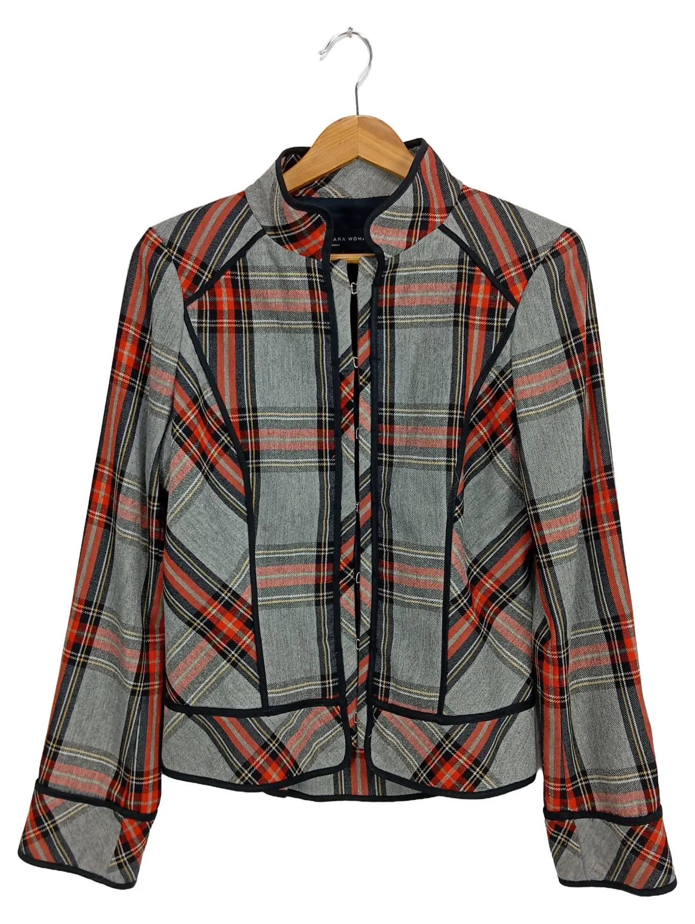 ZARA Damen Blazer kariert Klassisch Mehrfarbig Gr. 36/S Wolle