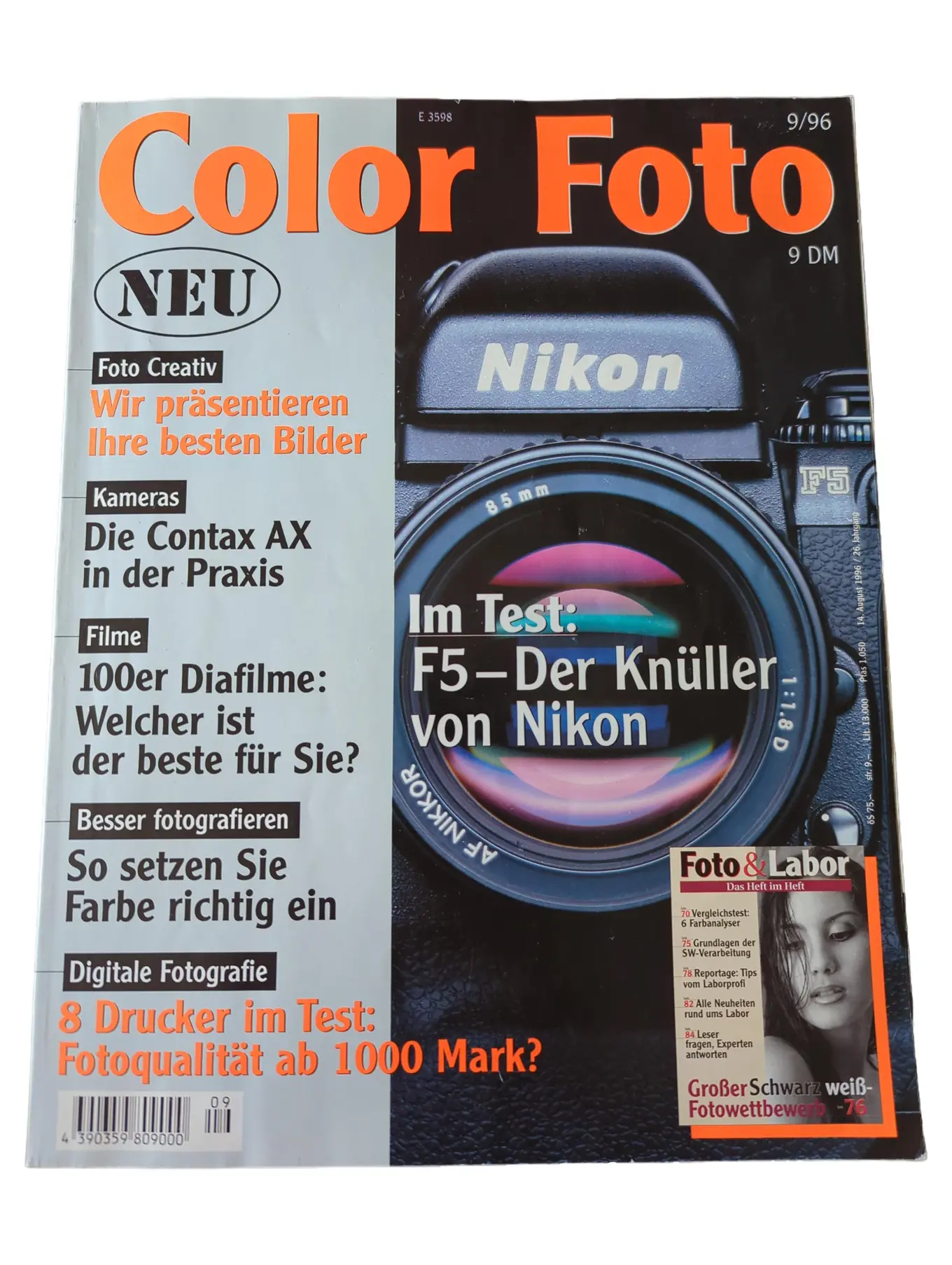 COLOR FOTO 9/96 Magazin Nikon F5 Test Contax AX Diafilme Digitaldrucker