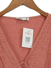 Vorschaubild 2 von Damen Wickelbluse Pink Gr. 38/M Casual mit Spitze