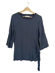 Vorschaubild 1 von Damen Bluse 3/4 Arm Blau Uni Rippstrick Schleife Gr. 36 S