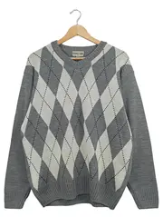 Vorschaubild 1 von Herren Pullover Argyle V-Ausschnitt Grau Gr. 52