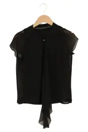 Vorschaubild 1 von Bluse Damen 32/XXS Schwarz Elegant Modisch Casual Kurzarm Schleife