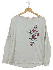Vorschaubild 1 von Damen Langarmshirt Grau Meliert Blumen Stickerei Gr. 40 L