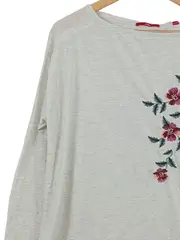 Vorschaubild 2 von Damen Langarmshirt Grau Meliert Blumen Stickerei Gr. 40 L