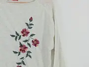 Vorschaubild 3 von Damen Langarmshirt Grau Meliert Blumen Stickerei Gr. 40 L