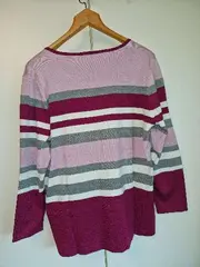 Vorschaubild 2 von Damen Pullover Gr. 48 Strickpullover gestreift Pink Grau Viskose