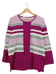 Vorschaubild 1 von Damen Pullover Gr. 48 Strickpullover gestreift Pink Grau Viskose