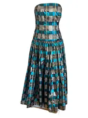 Vorschaubild 1 von Cocktailkleid Damen Kariert Metallic Blau Gr. 42 Elegant Trägerlos Party