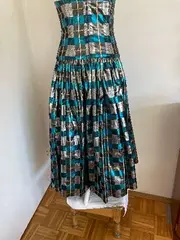 Vorschaubild 3 von Cocktailkleid Damen Kariert Metallic Blau Gr. 42 Elegant Trägerlos Party