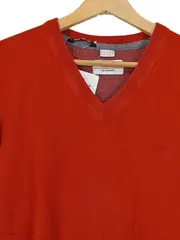 Vorschaubild 2 von Pullover Herren Gr. M V-Ausschnitt Orange Baumwolle Langarm