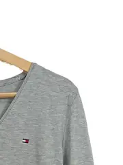 Vorschaubild 4 von Damen Langarmshirt Gr. 36/S Grau Casual V-Ausschnitt Baumwolle