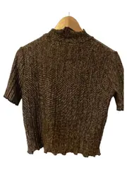 Vorschaubild 2 von Damen Top Rippstrick Stehkragen Kurzarm Braun Gr. S