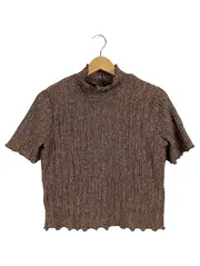 Vorschaubild 1 von Damen Top Rippstrick Stehkragen Kurzarm Braun Gr. S