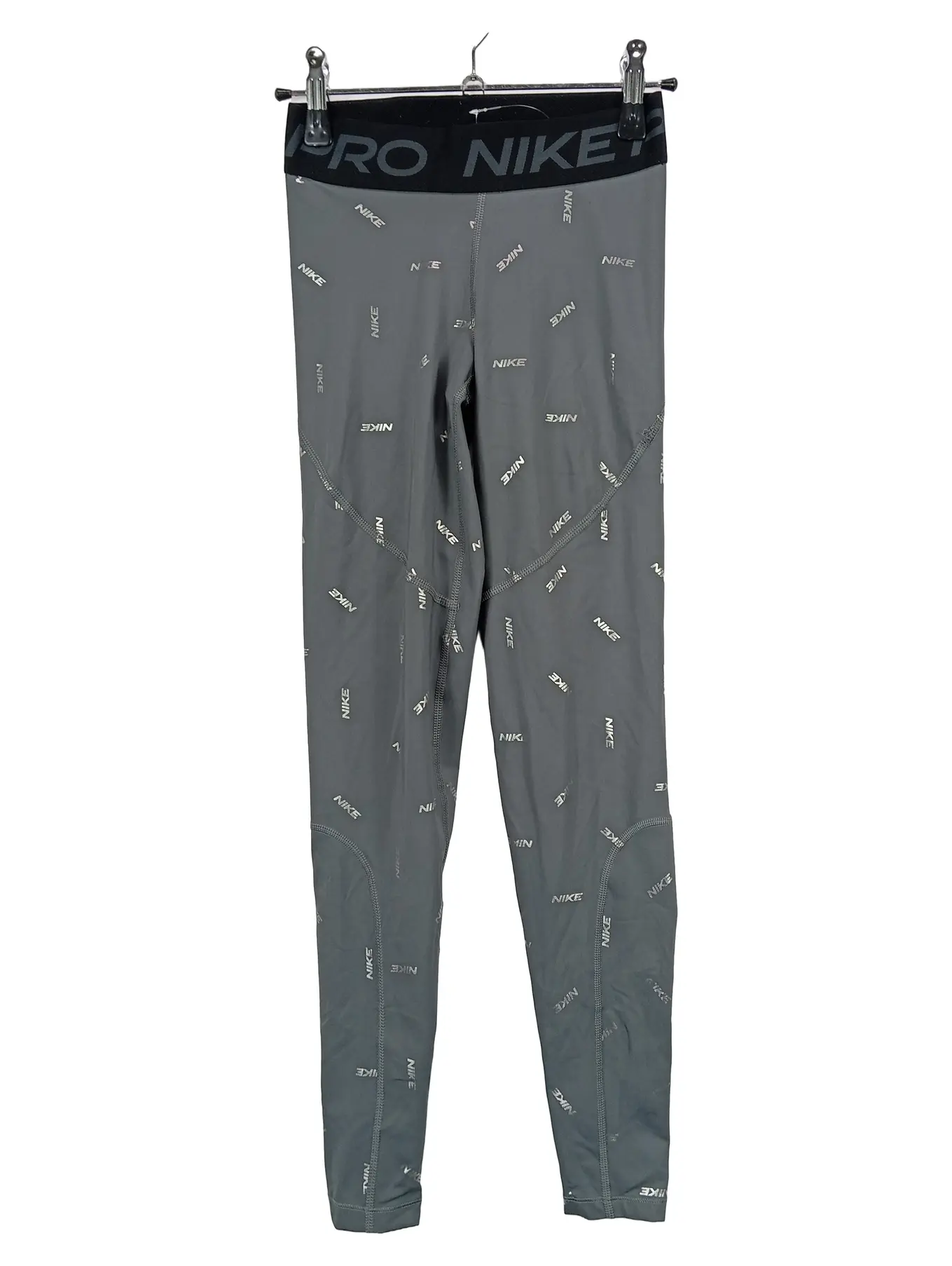 NIKE Pro Dri-Fit Damen Leggings Grau Logo-Print Sport Fitness Gr. XS