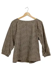 Vorschaubild 1 von Damen Langarmshirt Gr. 38 Beige Lochstickerei Baumwolle