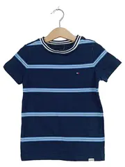 Vorschaubild 1 von Kinder T-Shirt Gr. 110 Blau Gestreift Kurzarm Logo Baumwolle