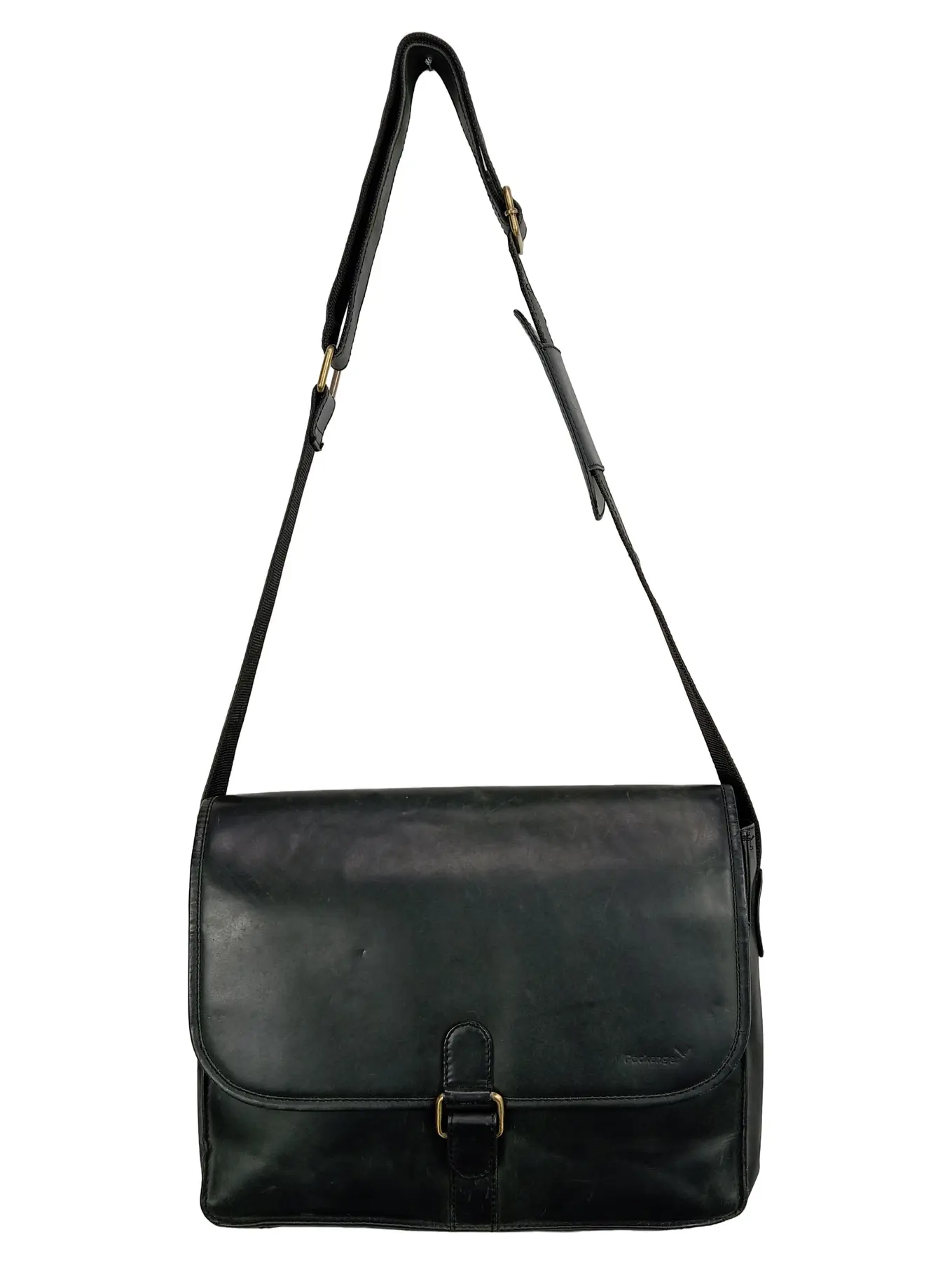 PACKENGER Leder Umhängetasche Messenger Bag Schwarz Herren Casual