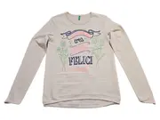 Vorschaubild 1 von Mädchen Pullover Gr. 176 Beige Schriftzug Blumen
