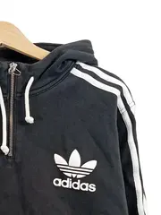 Vorschaubild 3 von Kapuzenpullover Damen Gr. 38 M Schwarz Hoodie Half-Zip Logo Streifen