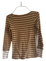 Vorschaubild 2 von Damen Langarmshirt Gr. XS Gestreift Braun Weiß Bio-Baumwolle